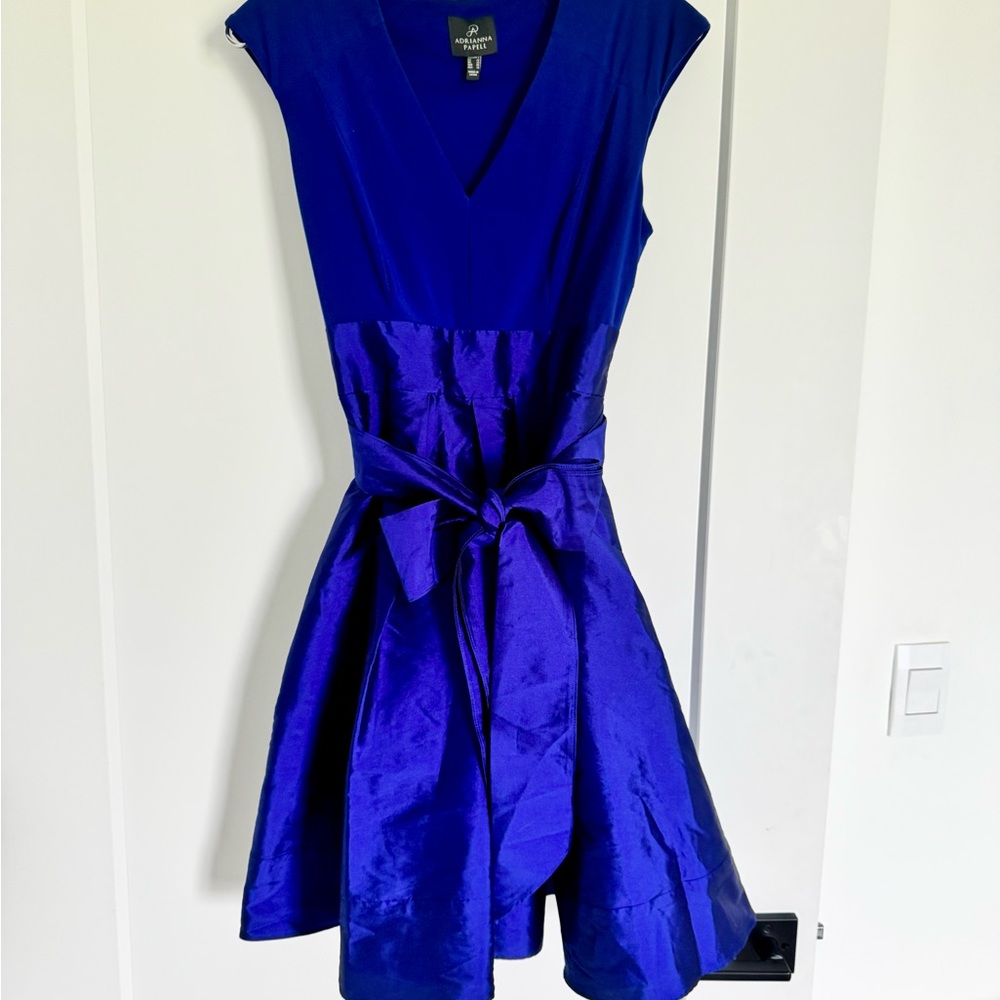 Rare Adrianna Papell Royal Blue Flare Dress With Pockets
